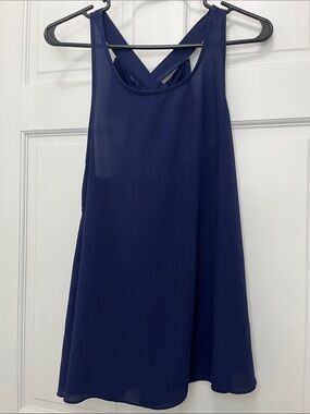 Moa Moa Navy Cross Back Chiffon Tank Top w/ Oversized Bow Accent - Size XS